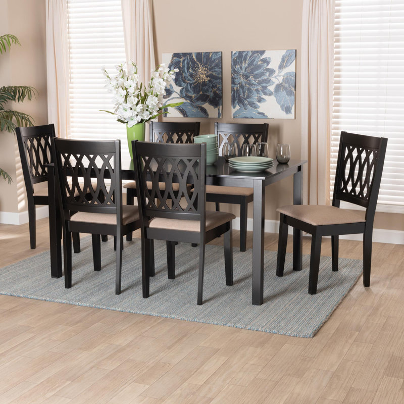 6 - Person Four Leg Dining Set, Espresso Brown,  Espresso Brown/Beige