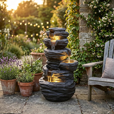  Outdoor Rock Water Fountain with Lights Multi Tier