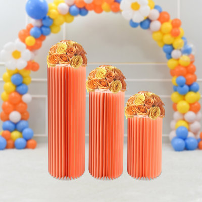 Foldable Paper Columns Display Pedestals Stands for Wedding Engagement Birthday Party Decoration(3PCS）