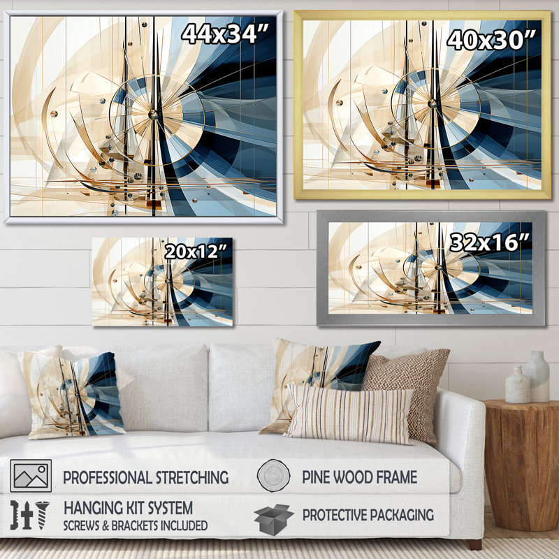 Art contemporain blanc et bleu formes de port - formes abstraites, Toile tendue, H 16 po x l 32 po x P 1 po