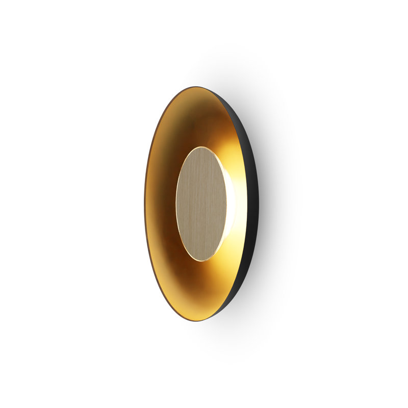Ramen LED Flush Mounted Sconce, 3.5" H x 24" W x 24" D, White Oak/Matte Black/Gold