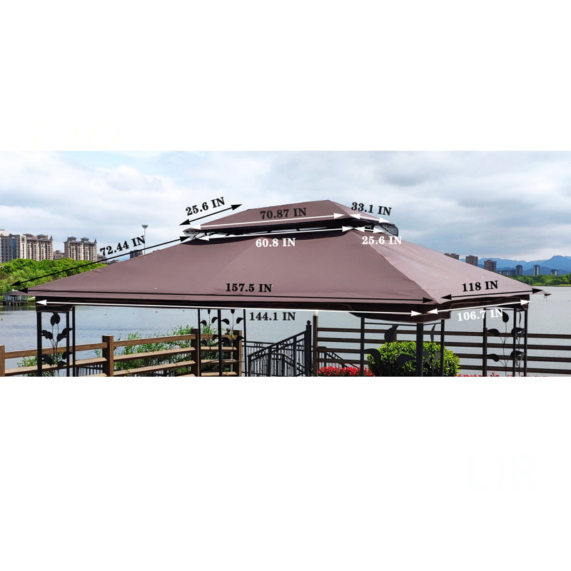 13X10 Ft Patio Double Roof Gazebo Replacement Canopy Top Fabric, Brown