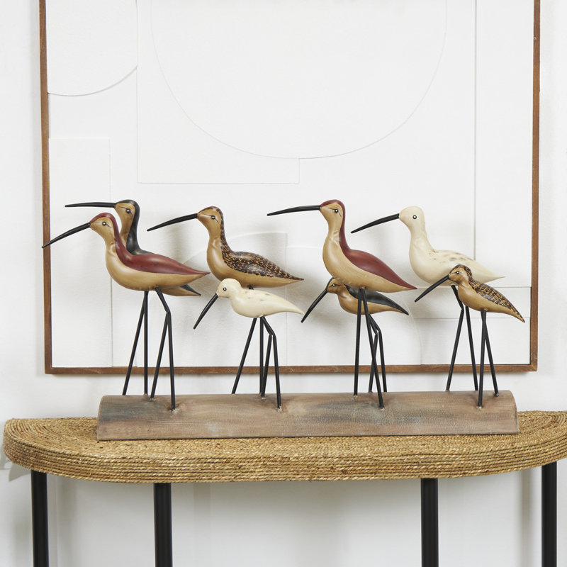 Amolika Wood Bird Brown Decorative Sculpture with Red Accents and Log Base