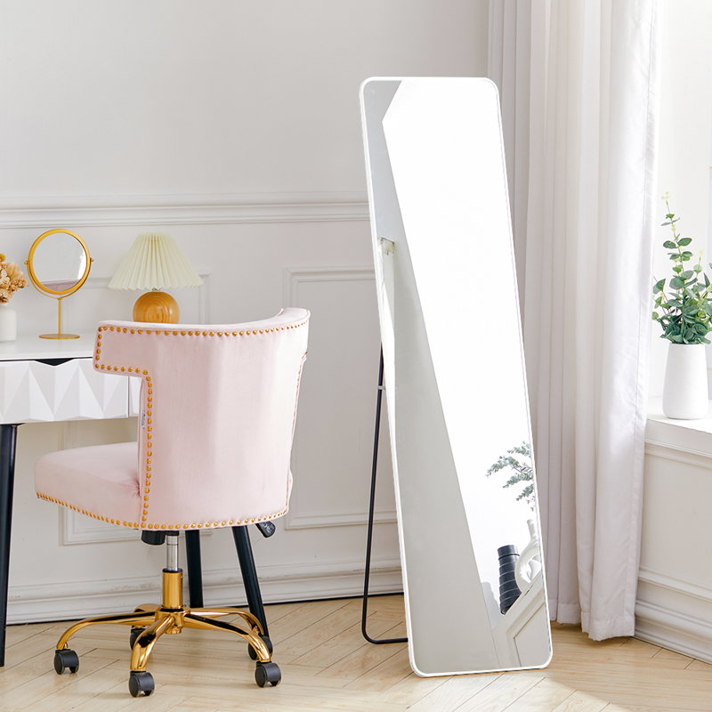 Metal Rectangle Mirror, 147 cm H x 37 cm W, White