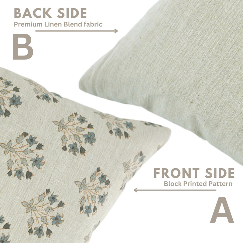 Housse de coussin en lin mélangé Fab divine, jeté, imprimé en blocs Diwali 14 po x 14 po, H 14 po x l 14 po, Floral gris 1