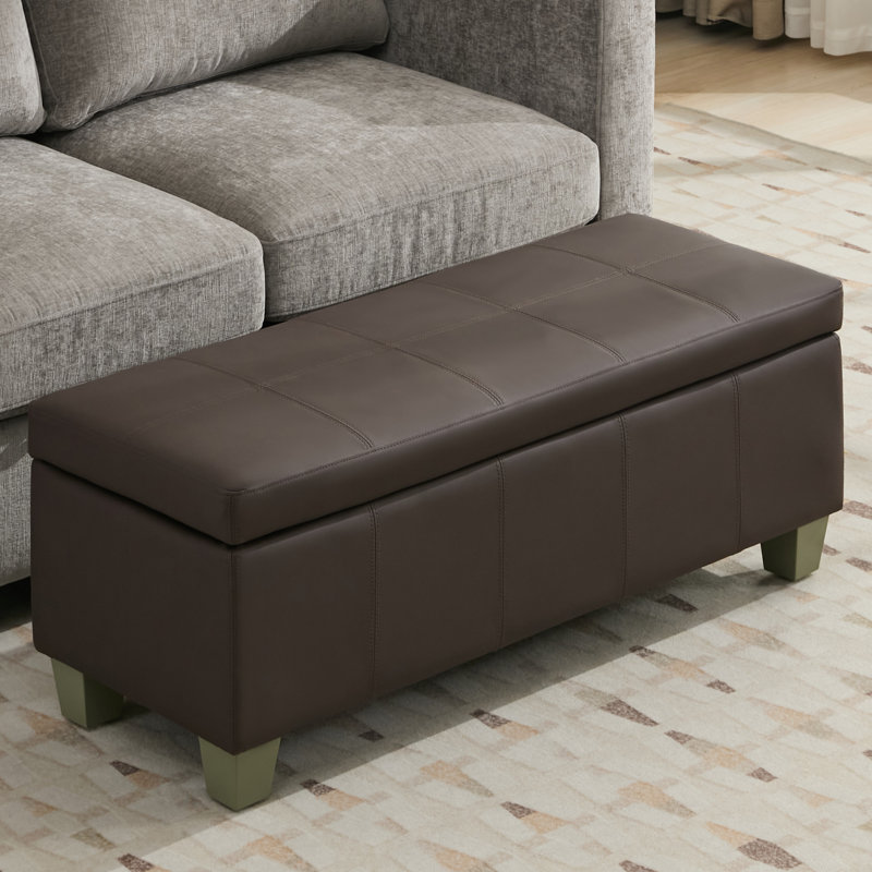 Banc de rangement rembourré en similicuir de 51 po de largeur, Brun, H 16,5 po x l 51 po x P 17,3 po