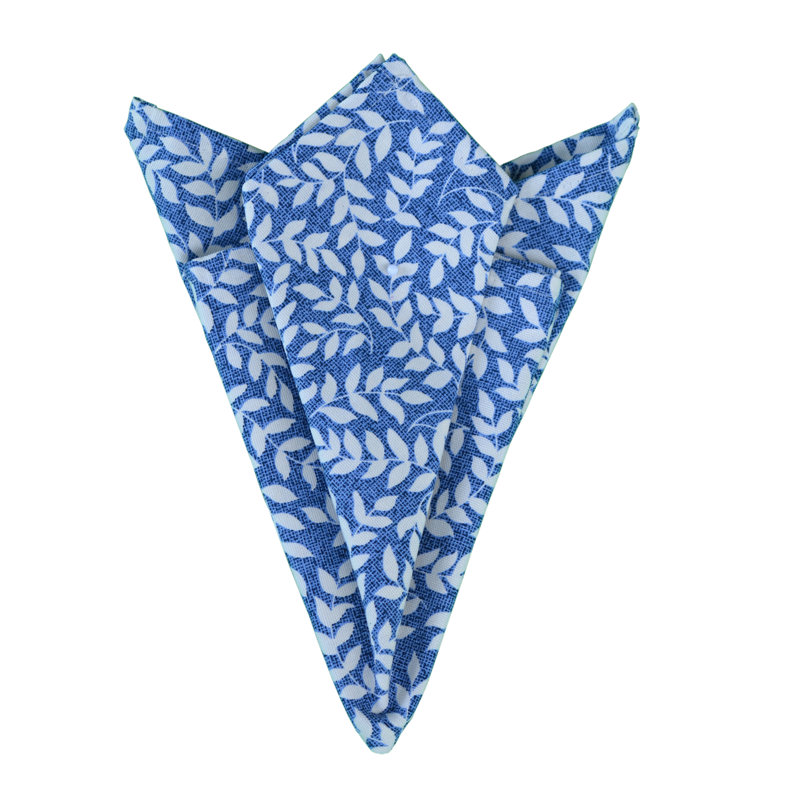 Bouvier Blue/Red Traditional Cotton Leaf Napkin - Pack of 4, Cream/Blue