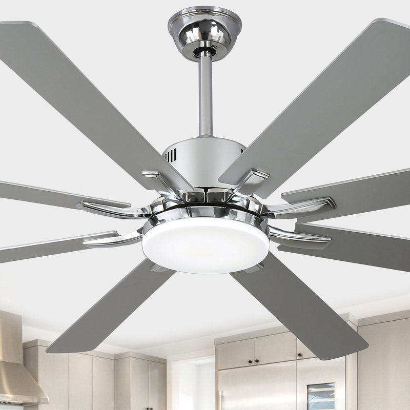  72" Large Silver Modern Ceiling Fan with Dimmable LED Lights and Remote, Quiet DC Motor 6 Fan Speed, Chrome