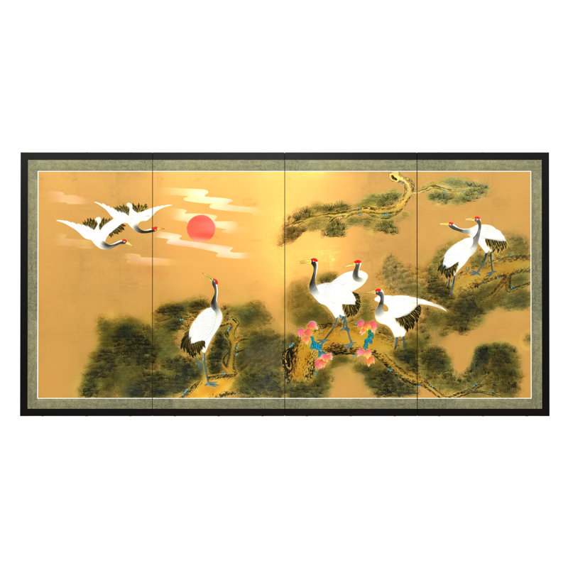 36" x 72" Gold Leaf Dragon In The Sky On 4 Panel Room Divider, Sunset
