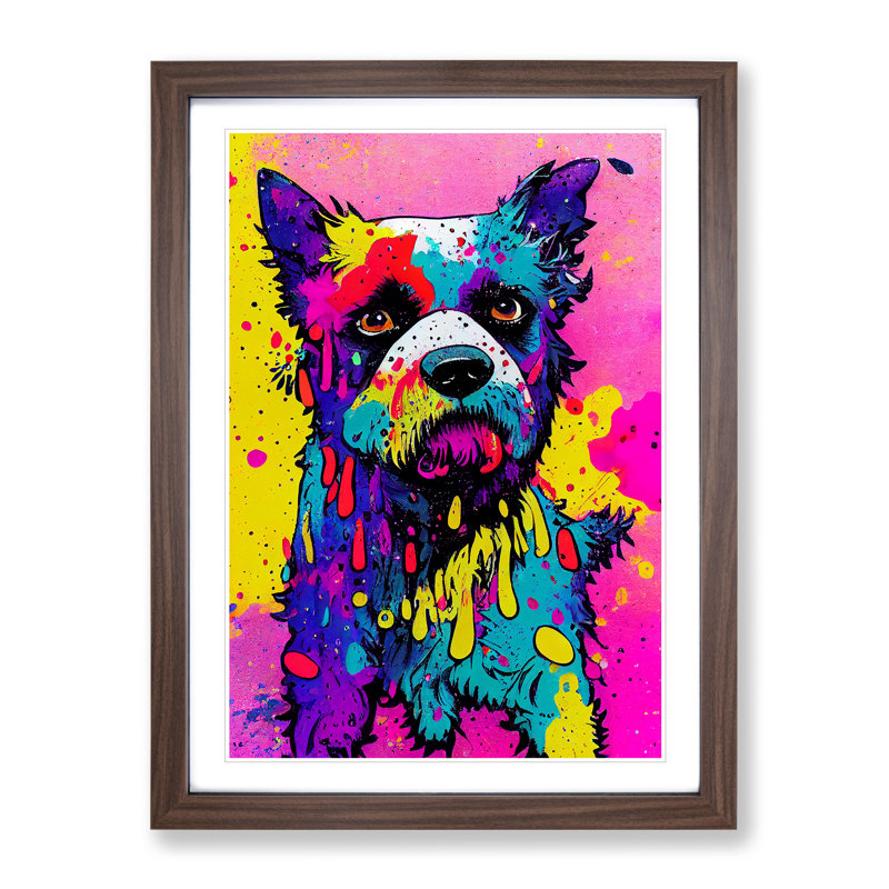 Dog Drip No.2 Abstract - Single Picture Frame Print, 46cm H x 34cm W x 2cm D, Walnut