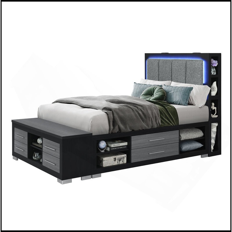 Lit double gris-noir MESSA, Noir/gris, Lit double