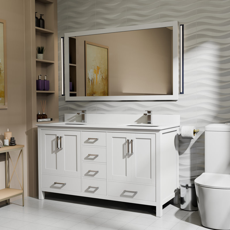 Ensemble de meuble-lavabo double 60 po Jacques, Blanc, Marbre de culture blanc