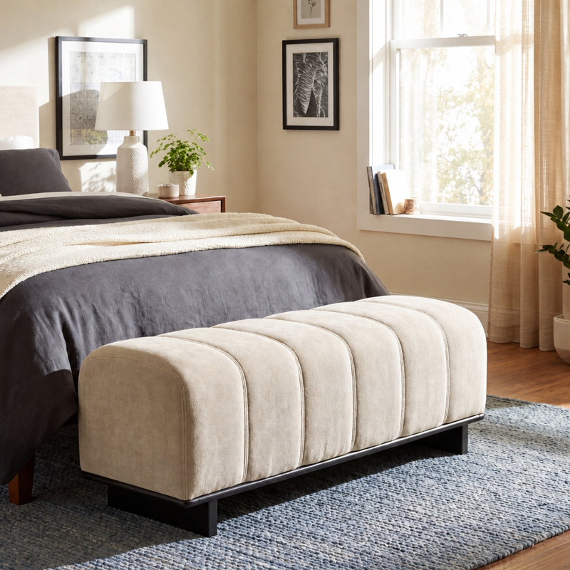 Banc de salle à manger rembourré en chenille moderne avec structure en bois robuste pour une assise intérieure confortable et polyvalente