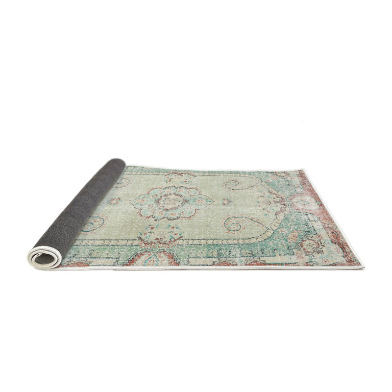 Tapis gris/bleu marine/rouge traditionnel Odelle, Rond 3 pi