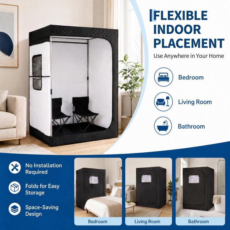 Portable Steam Sauna Tent for Home – Indoor Personal Spa with Steamer, Remote, 9 Heat Settings & Folding Chair, Black