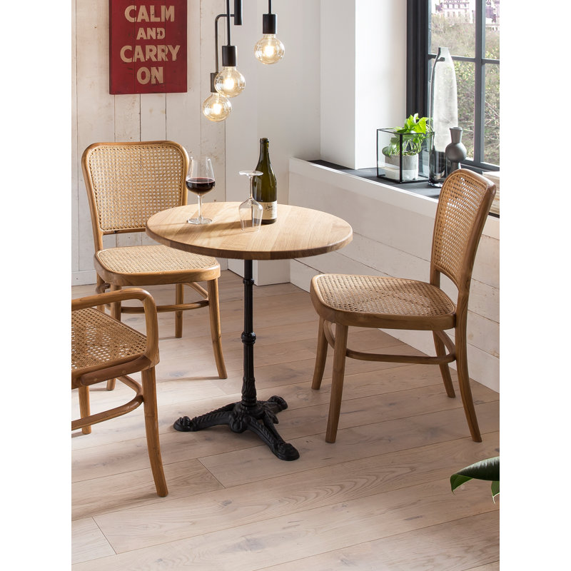 Gia Oak Round Solid Wood Top Metal Base Dining Table