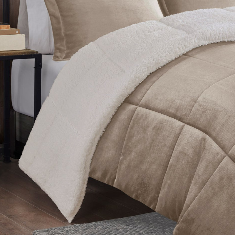 King To Comforter - Fill, Taupe And , 3" Overlap , 6d Brushed Fiber Fill, Taupe/Ivory, King Comforter + 3 Additional Pieces