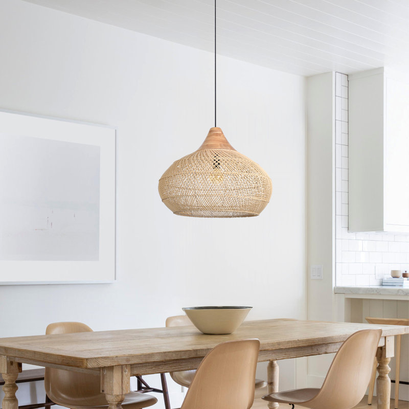 Luminaire suspendu en rotin naturel 1 lumière, H 15,75 po x l 19,69 po x P 19,69 po