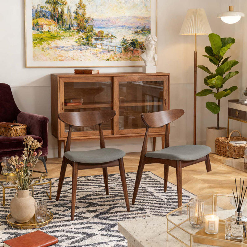 Ensemble de 2 chaises de salle à manger rétro avec cadre en bois durable, Noyer, Gris clair