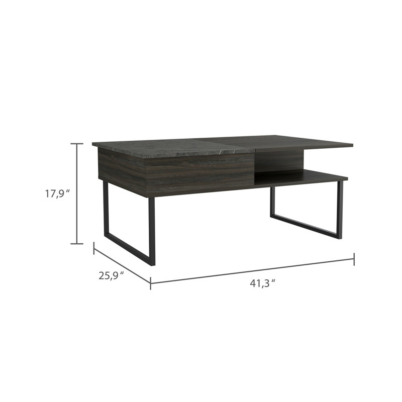 Table basse à plateau relevable en carbone et onyx