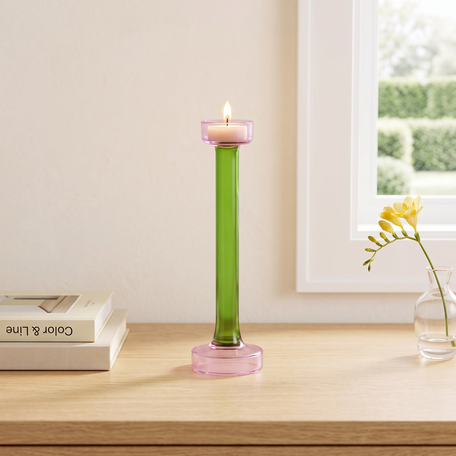 Ahmad Glass Tealight Candle Holder, 13.25"H x 3" W x 3" D, Green