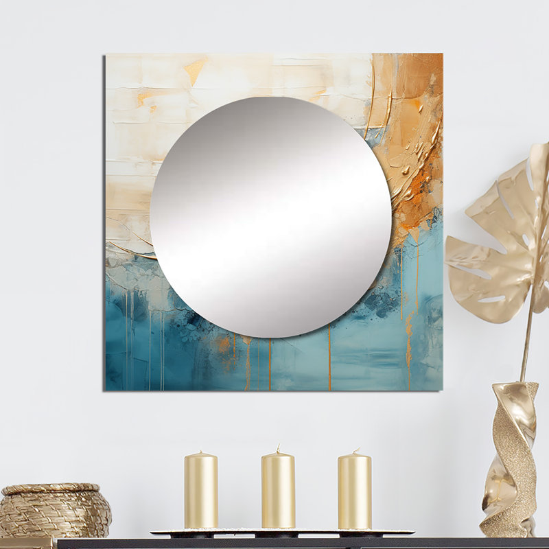 Demas - Art abstrait carré de miroir mural de salon, 23 po x 23 po