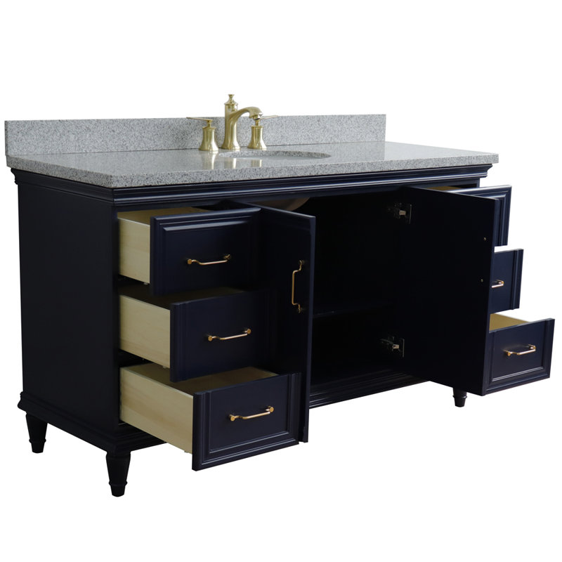 Ensemble de meuble-lavabo simple Fountainbleau, Bleu, 61", Gris