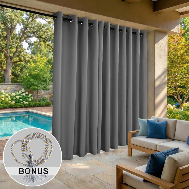 Outdoor Curtain Grommet Top, Waterproof Black Out Thermal Insulated Outdoor Bedroom Livingroom Curtains, Effective Sun and Privacy Protection Curtain, for Balcony Terrace Pergola Indoor, Single Panel, 80" W x 108" L Gray