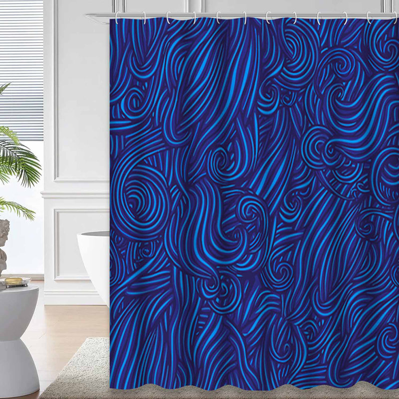 Rideau de douche sans soudure à vagues abstraites bleu eau avec 12 crochets, L 72 po x l 72 po