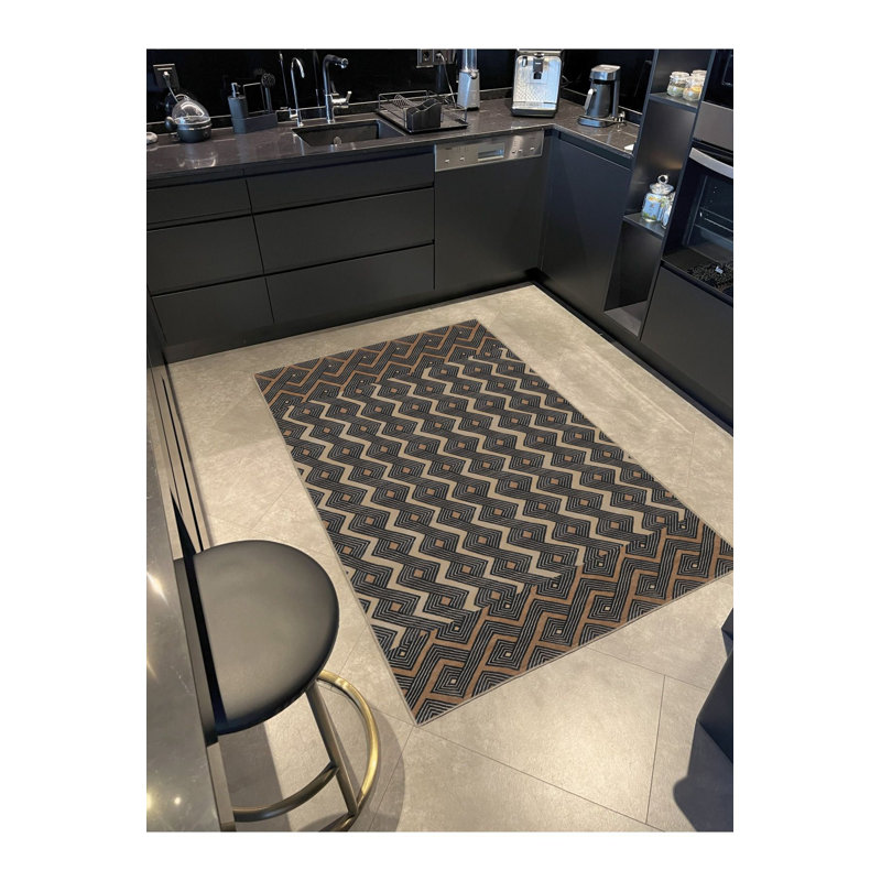 Tapis décoratif moderne à rayures zigzag foncées mélangées à motif lavable à la machine, Rectangle 3 pi 3 po x 4 pi 11 po 