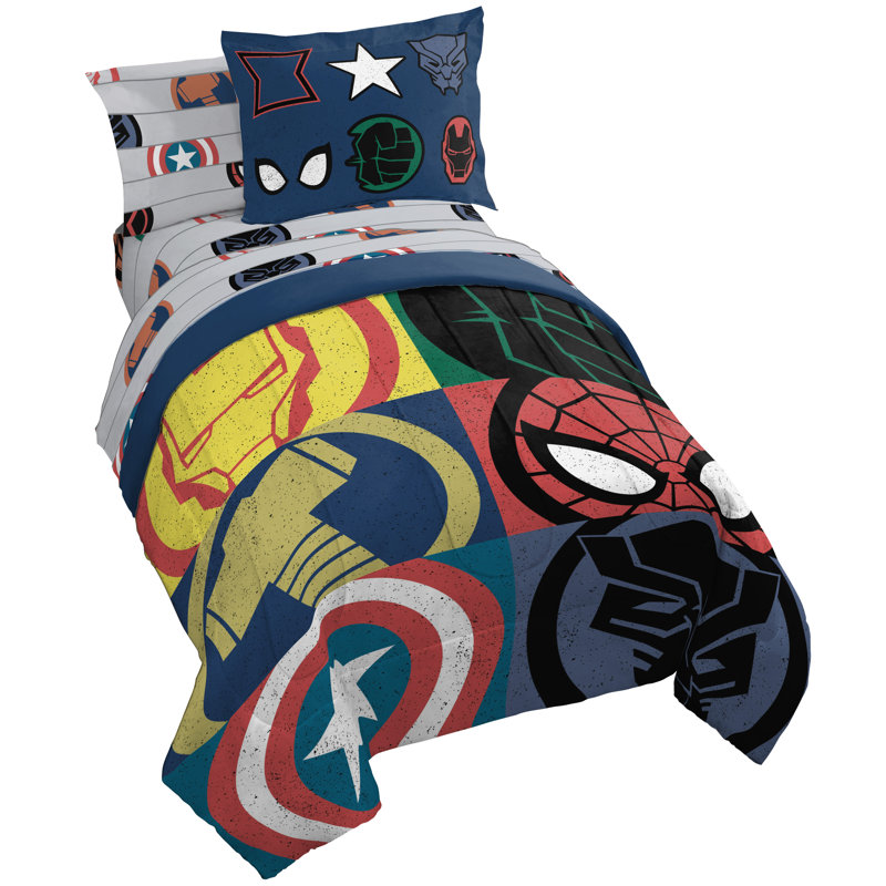 Marvel Emblems Bed Set, Twin Comforter + 4 Additional Pieces