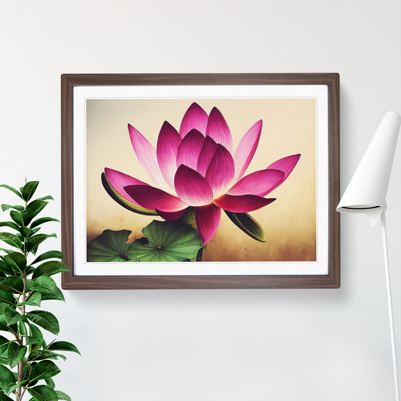Unique Lotus Flower - Framed Print, 34cm H x 46cm W x 2cm D, Walnut