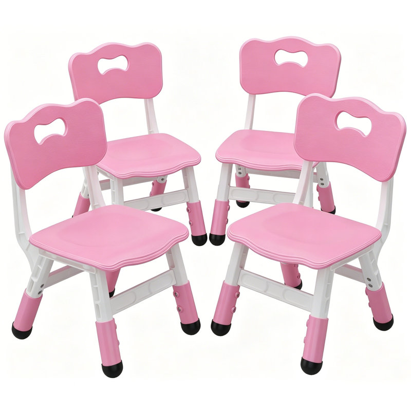 3-Position Height Adjustable Kids Chair, HDPE Plastic Children's Chair with Non-Slip Feet & Carry Handle, Stackable Toddler Chair for Home, Classroom & Kindergarten, 4PCS