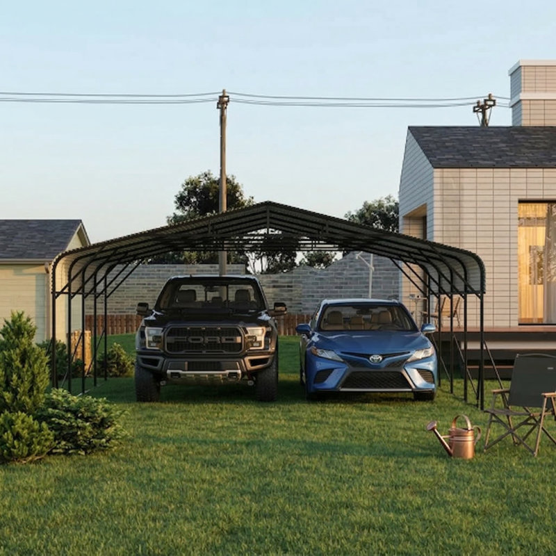 Spacious 20 by 20 Foot Carport Shelter, Designed as an Ideal Solution for Protecting Vehicles, Boats, and Equipment, Built to be Durable and Weather-Resistant with Rapid Assembly Features, Offering Security and Reinforced Structure