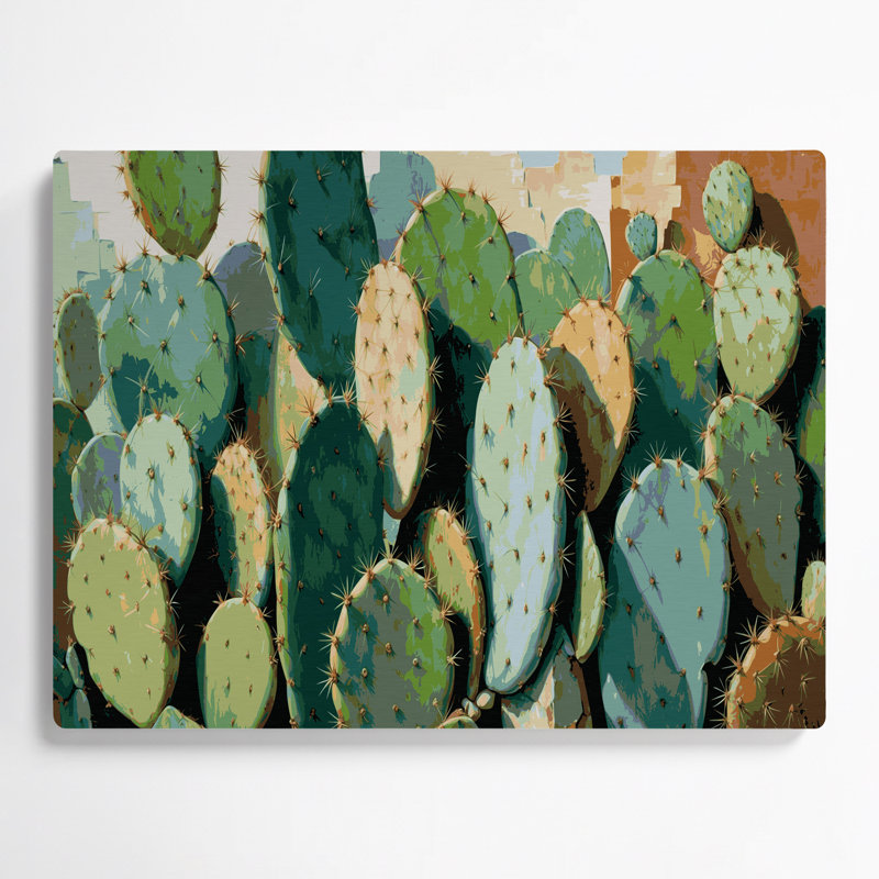 Botanical Prickly Pear Cactus Green Metal Wall Art, 132" H x 168" W x 0.05" D
