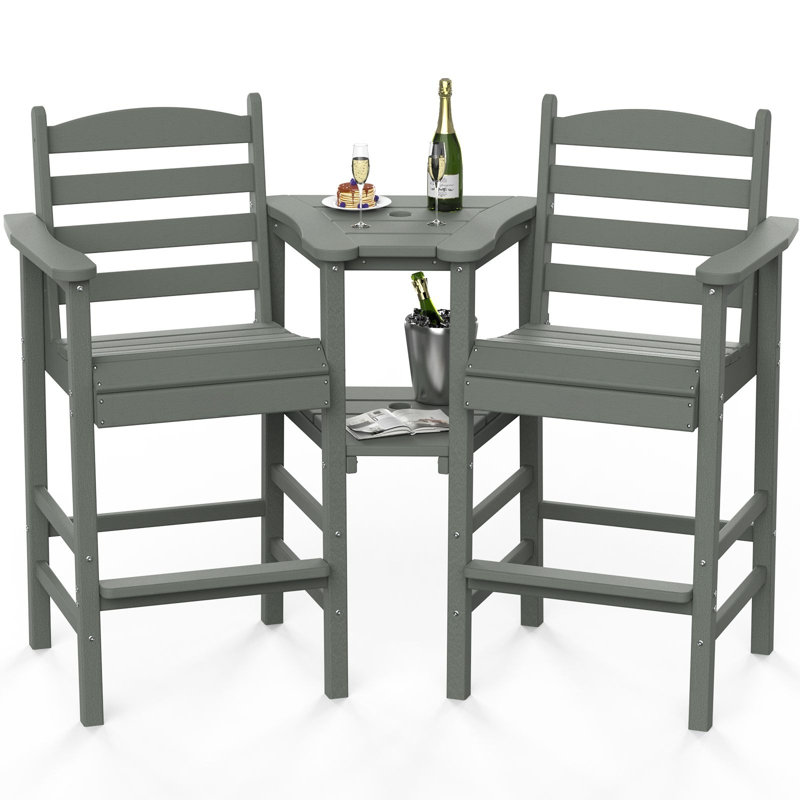 Tall Adirondack Chairs With Removable Double Connecting Trays (Set Of 2), Gray