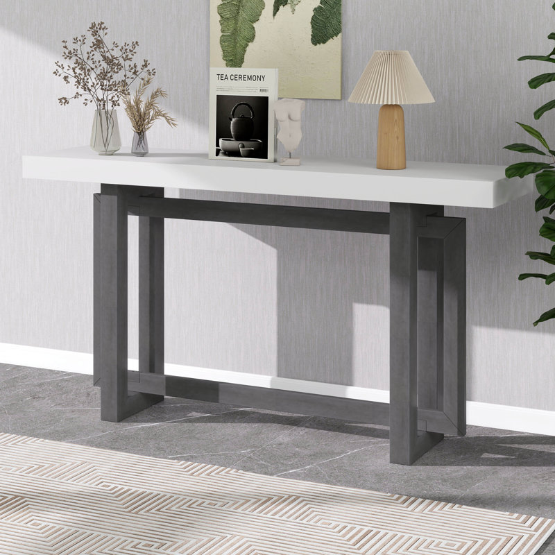 Console contemporaine avec plateau en bois, table d'entrée très longue pour hall d'entrée, couloir, salon, vestibule, couloir