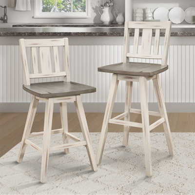 Hauteur de l'ensemble de 2 chaises pivotantes à 360 degrés en bois d'hévéa massif avec dossier à lattes verticales