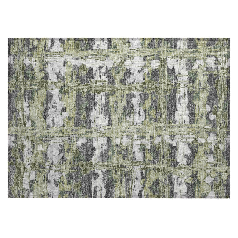 Machine Washable Indoor/Outdoor Chantille ACN2627 Abstract Rug, 1'8" x 2'6", Aloe