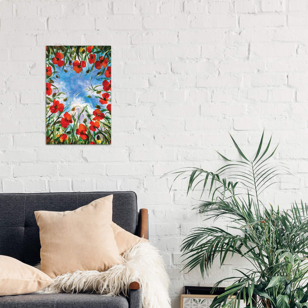 'Heart of Poppies Flowers' Painting Print on Wrapped Canvas