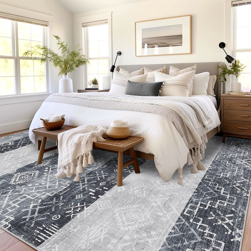 Boho Machine Washable Rug for Living Room Modern Non-Slip Rug for Bedroom Stain-Resistant Low Pile Rugs for Dining Room