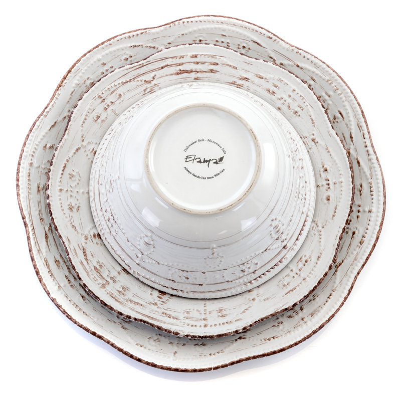 Rustic Birch White Ceramic 16-Piece Dinnerware Set