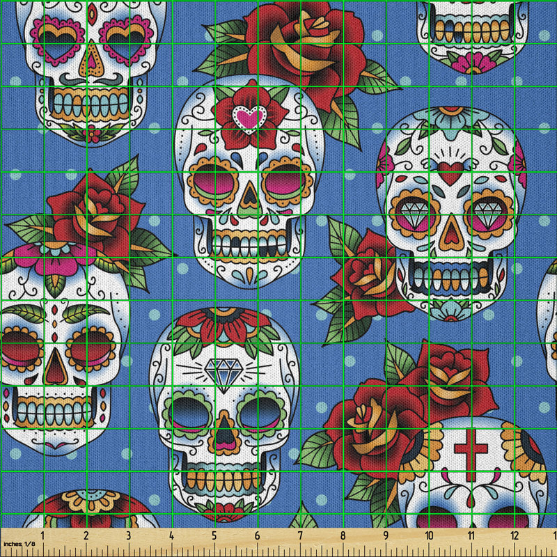 Cvetelina Skulls and Roses Mexican Fabric
