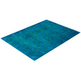 Overdyed Hand-Knotted Wool Modern-Contemporary Blue Area Rug 4' 1" x 5' 7"