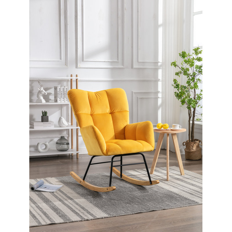 Chaise berçante moderne Marsa, Velours jaune