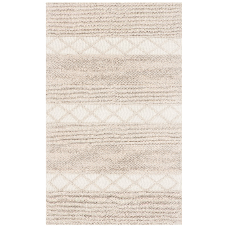 Tulane Natura Hand Woven Wool/Cotton Geometric Rug in Beige, Rectangle 2' x 3'