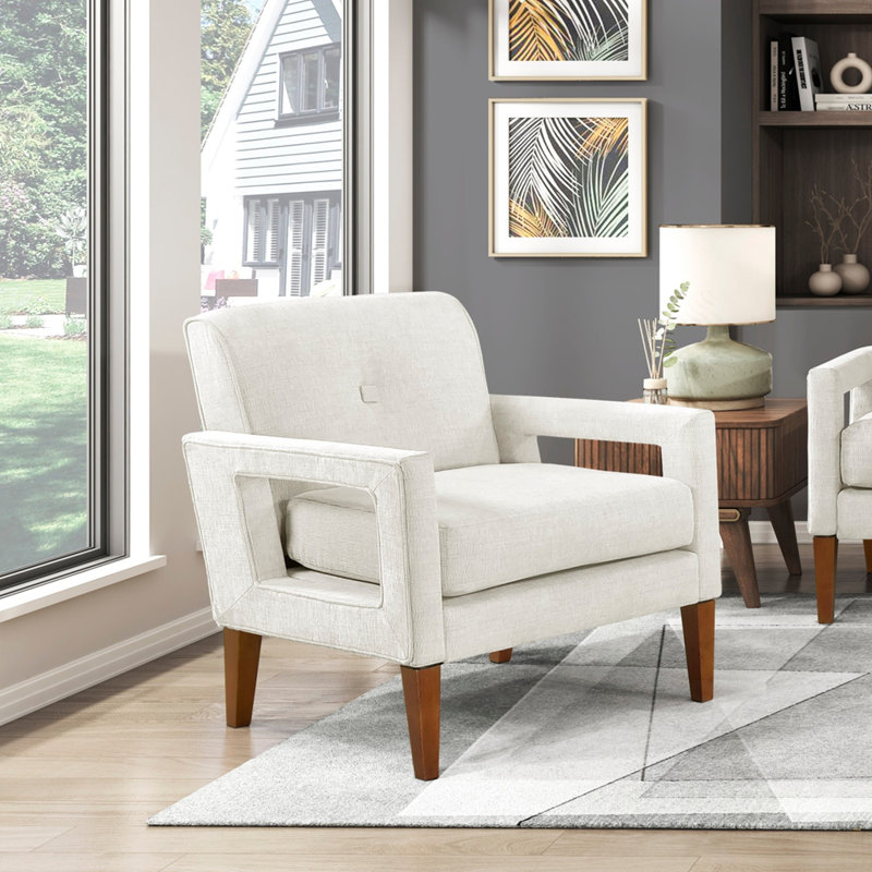 Fauteuil de salon moderne avec revêtement en chenille, ressorts ensachés et pieds en bois massif pour plus de confort et de style