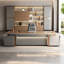 Bureau de direction 110,24 po avec grille de luxe - plateau en grain de noyer épaissi, bordure en alliage d'aluminium, bande de lumière ambiante à contrôle tactile et verrouillage par empreinte digitale, bureau multifonctionnel PDG-1658087037