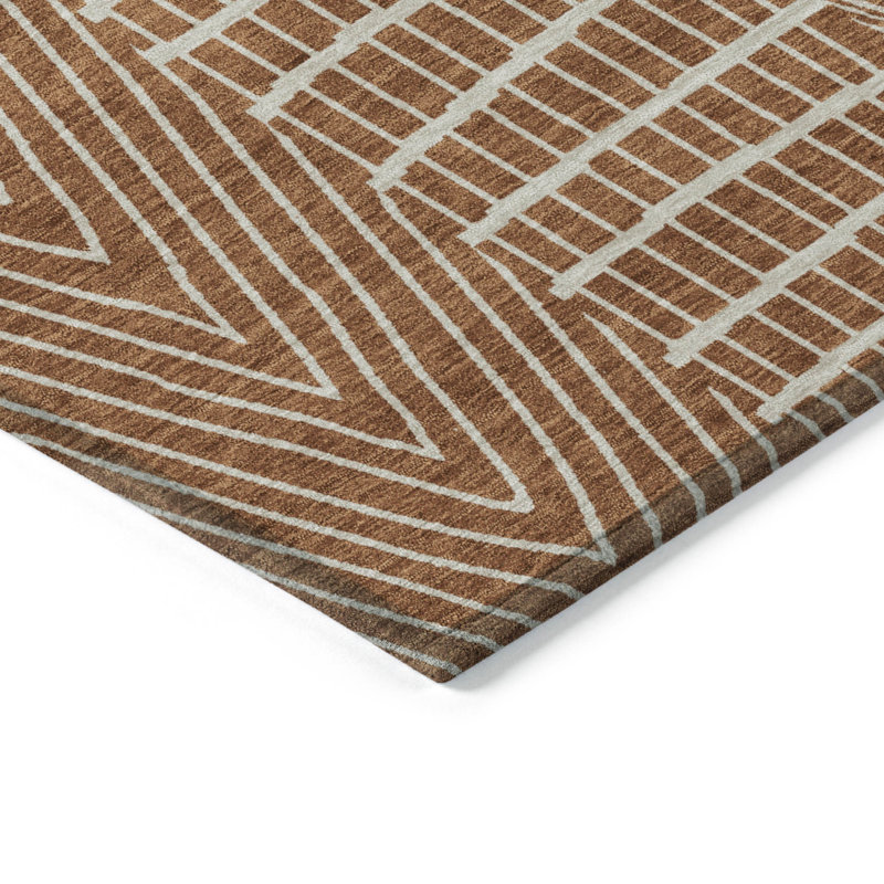 Tapis intérieur / extérieur géométrique lavable 9 pi x 12 pi brun et beige