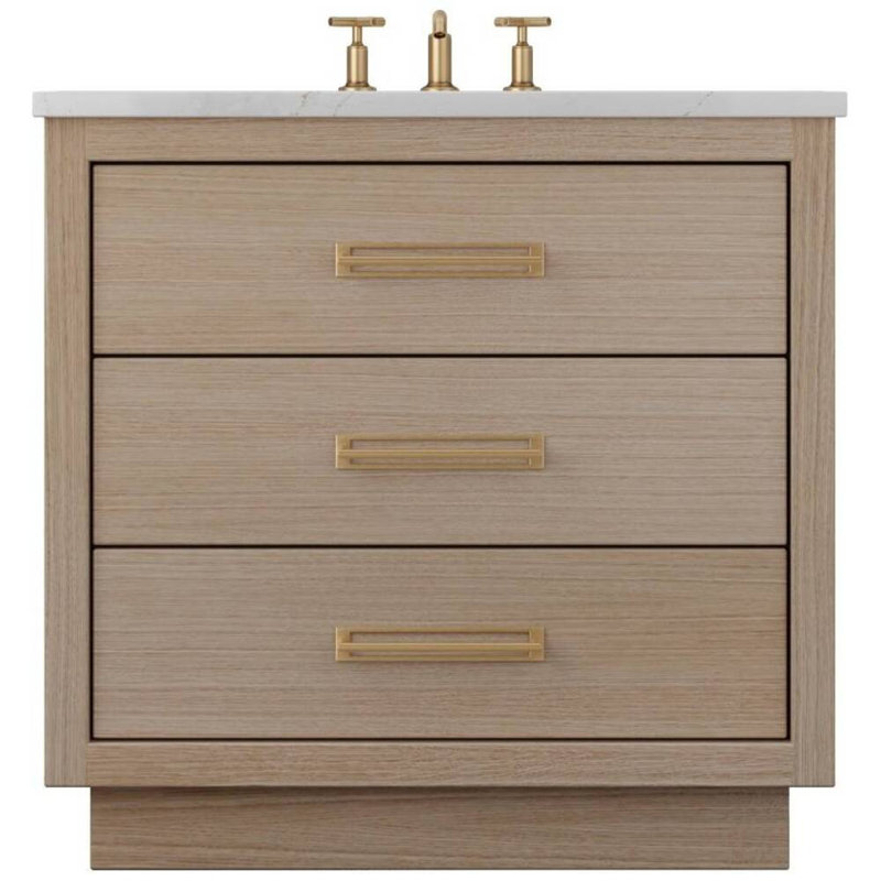 Avalon Three-Drawer Single Bath Vanity, Natural Weathered, 48", Satin Gold